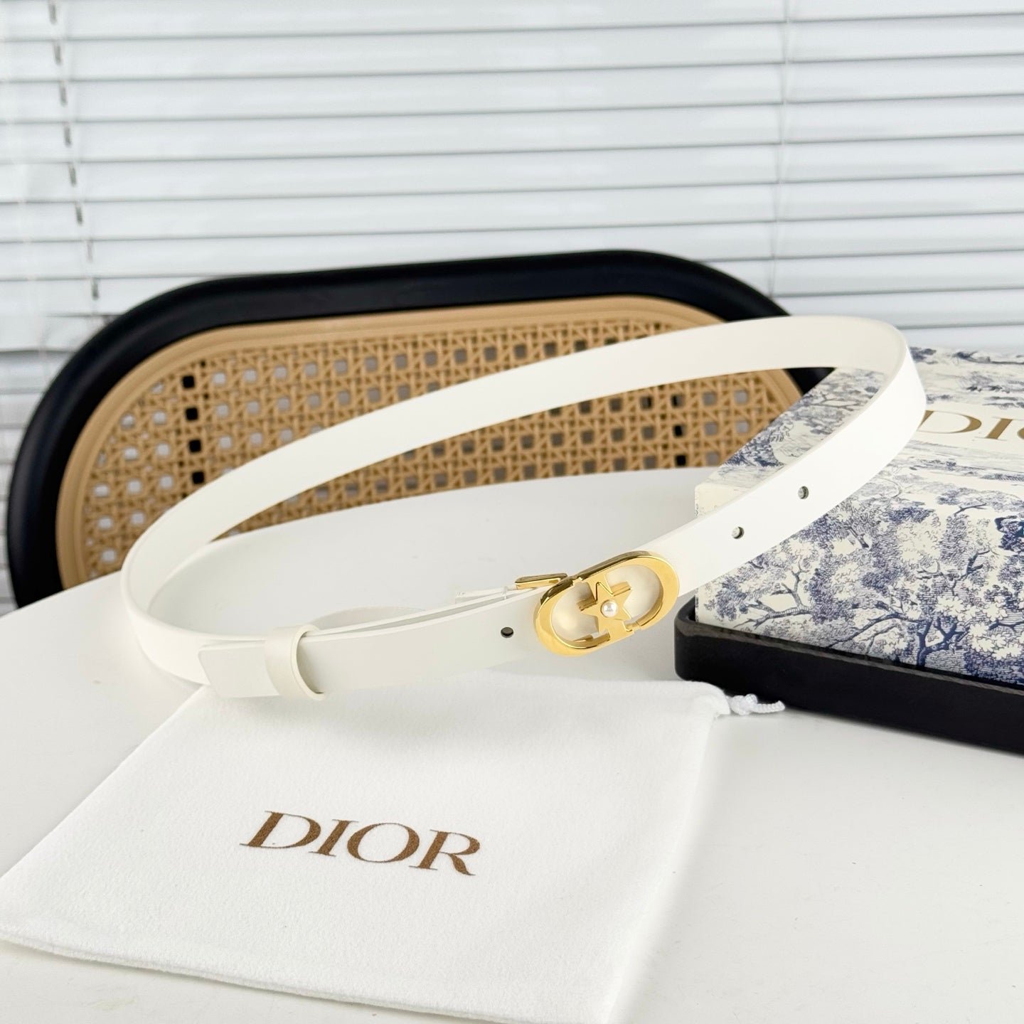 Dior White Calfskin Mini Gold CD Belt