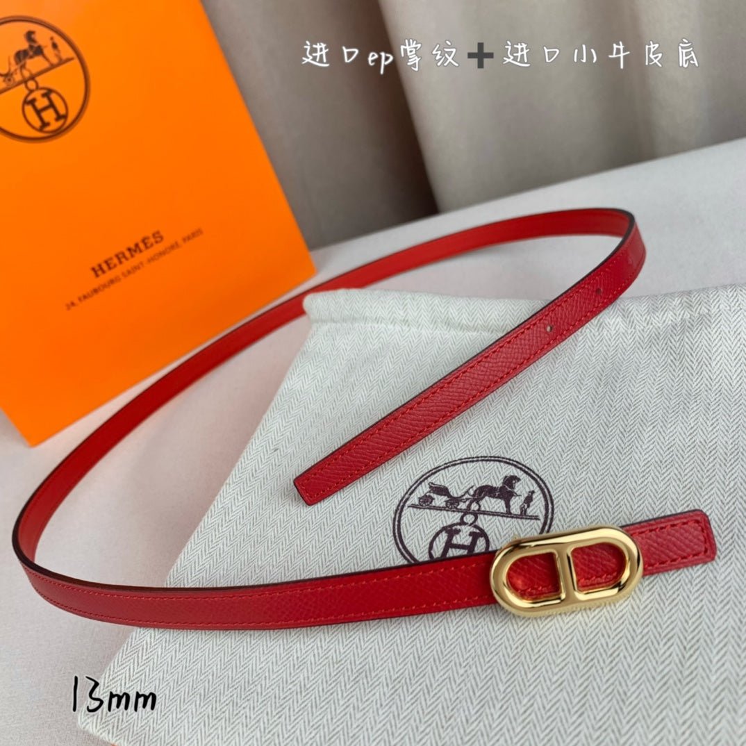 Alternative view of HM MAILLON H BELT BUCKLE & REVERSIBLE CHERRY RED LEATHER STRAP 13 MM GOLD HARDWARE