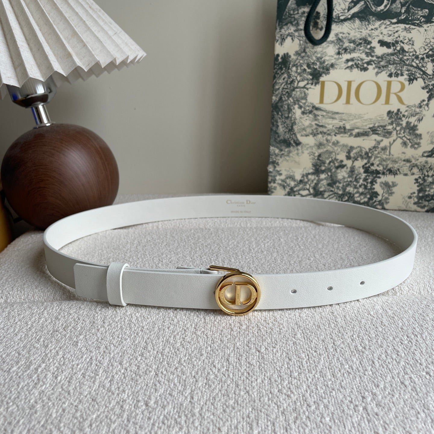 Dior White Leather Gold CD Belt
