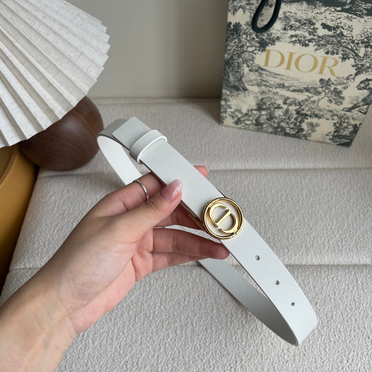 Dior White Leather Gold CD Belt - Image 4