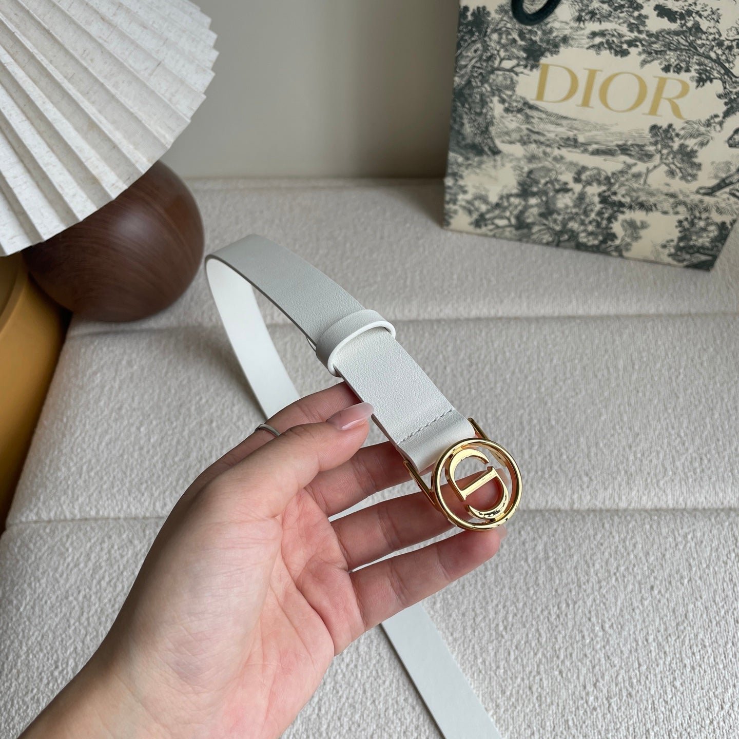 Dior White Leather Gold CD Belt - Image 6