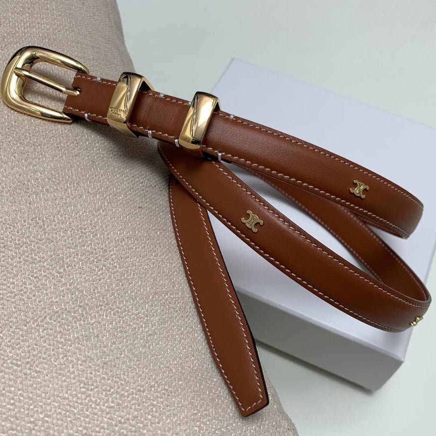 CELINE Tan Gold Buckle Belt