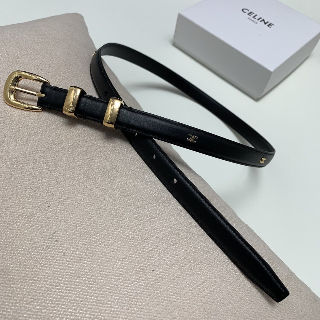 CELINE Black Smooth Gold Belt - Image 3