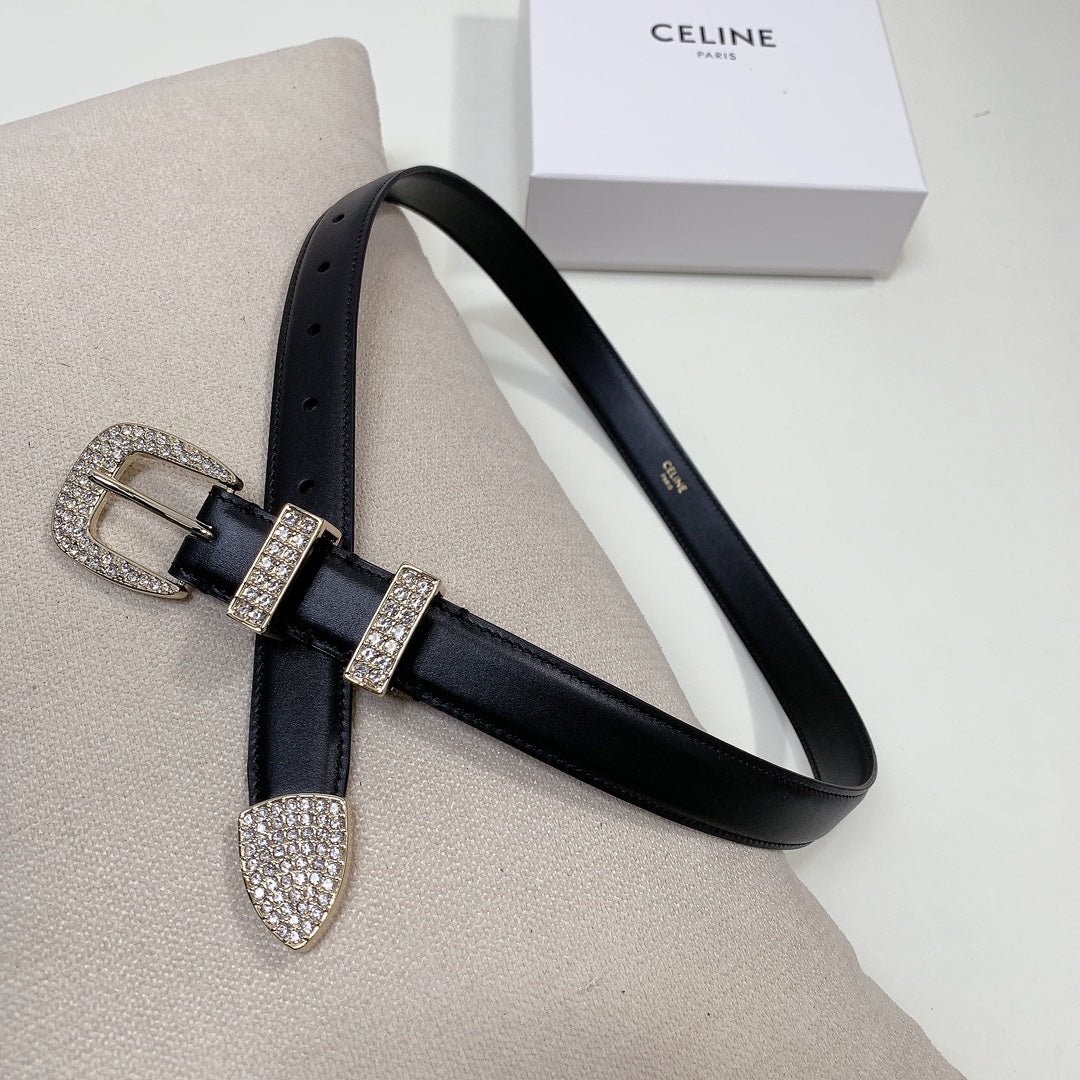 CELINE Black Crystal Buckle Belt