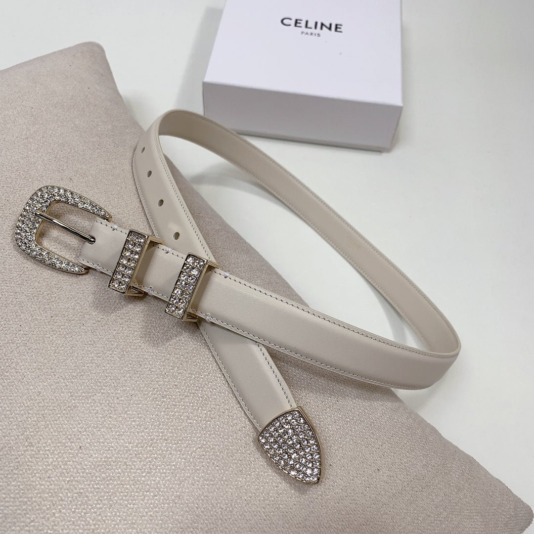 CELINE Pink Crystal Buckle Belt