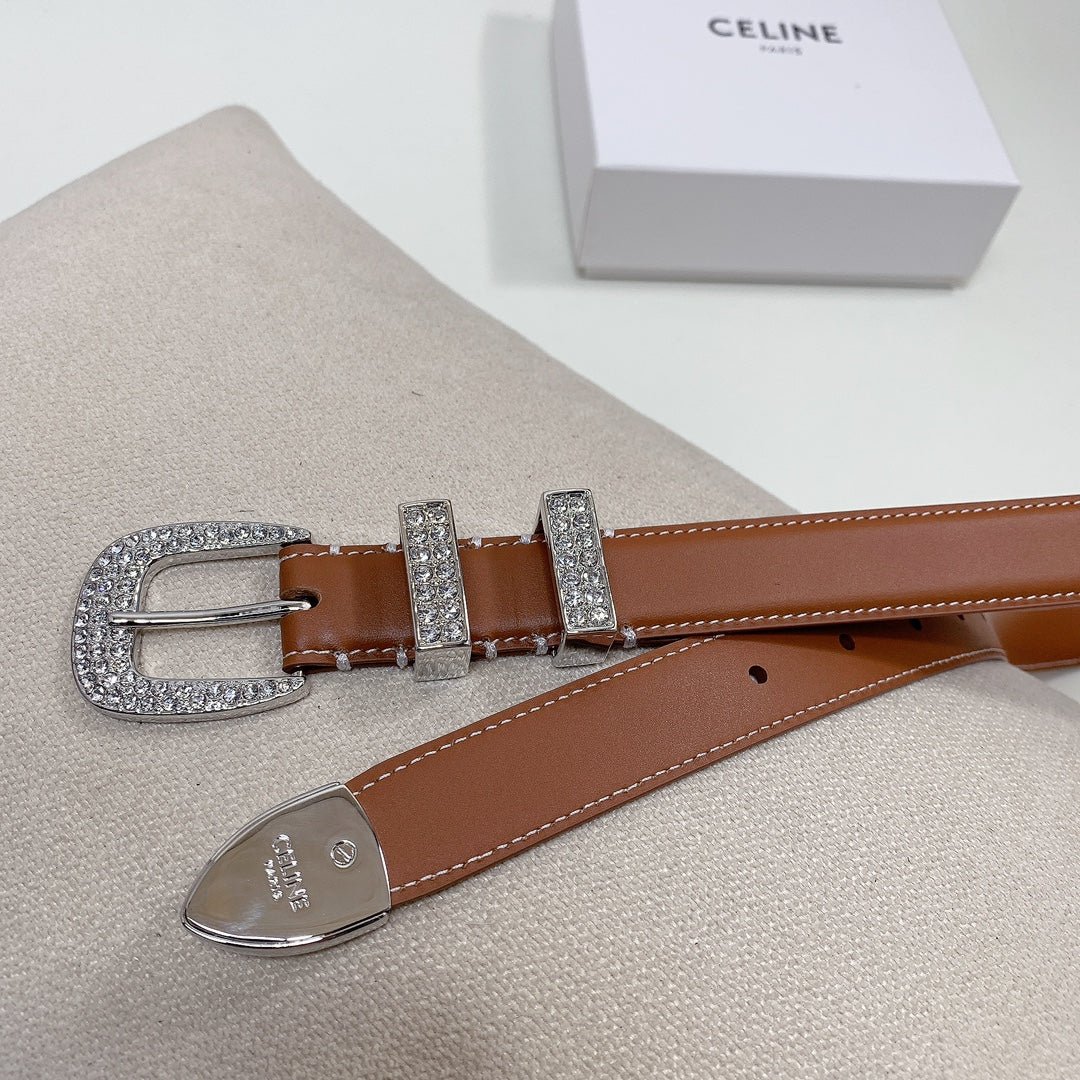 CELINE Grey Crystal Buckle Belt - Image 5