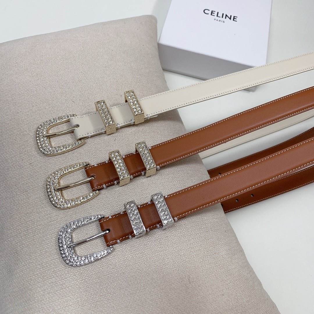 CELINE Grey Crystal Buckle Belt - Image 6