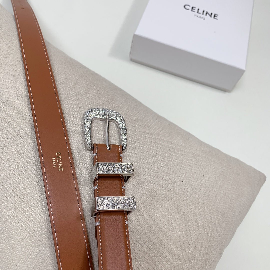 CELINE Grey Crystal Buckle Belt - Image 4