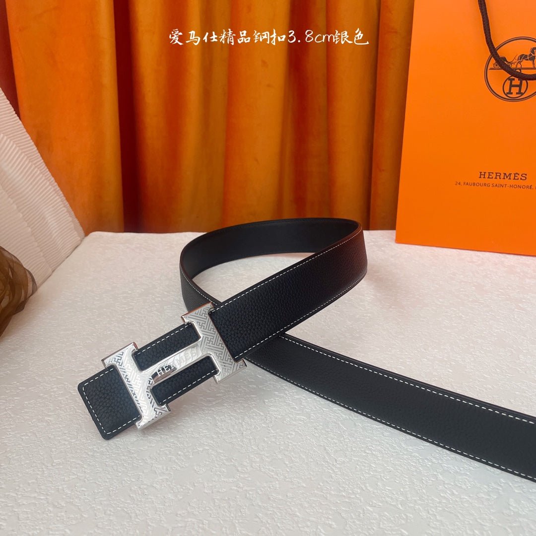 HERMES Textured Silver H Belt - Image 4