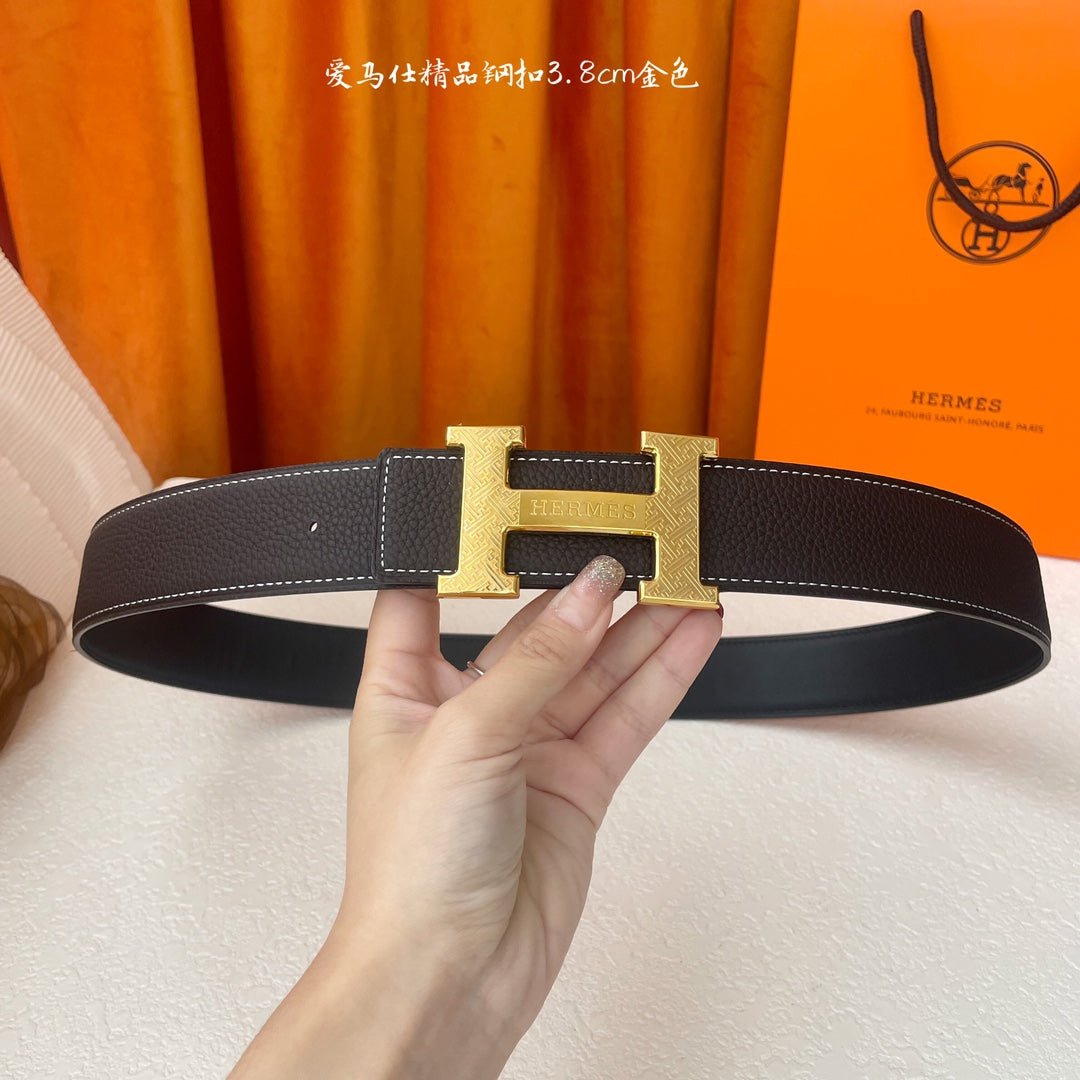 Alternative view of HM Gold Buckle H Belt 38mm Black Brown Calfskin 187185