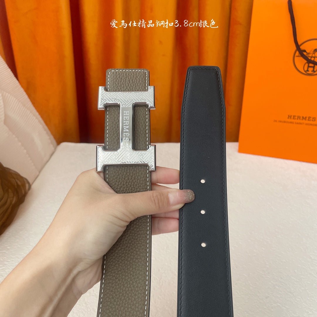 HERMES Elephant Grey H Belt - Image 5
