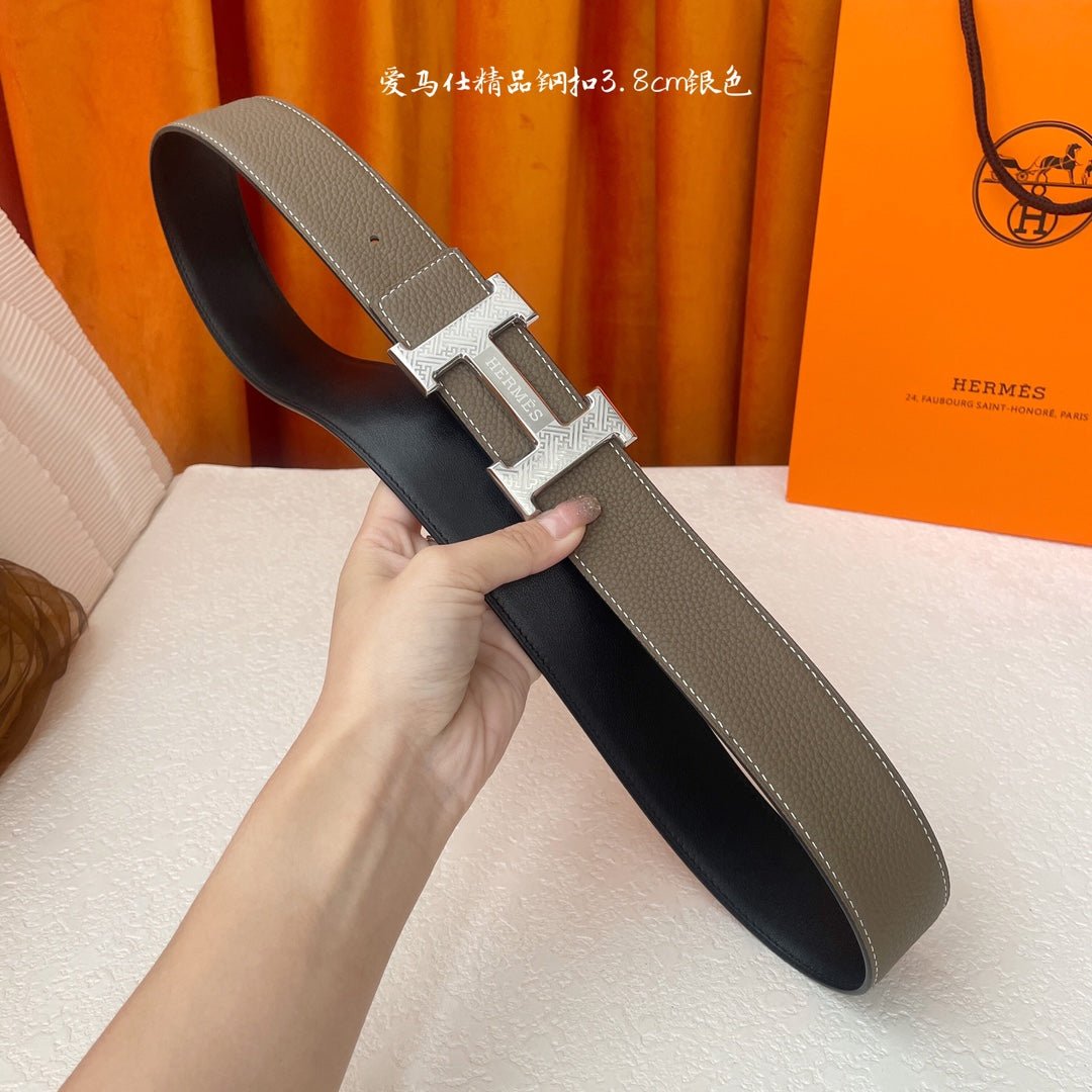 HERMES Elephant Grey H Belt - Image 4