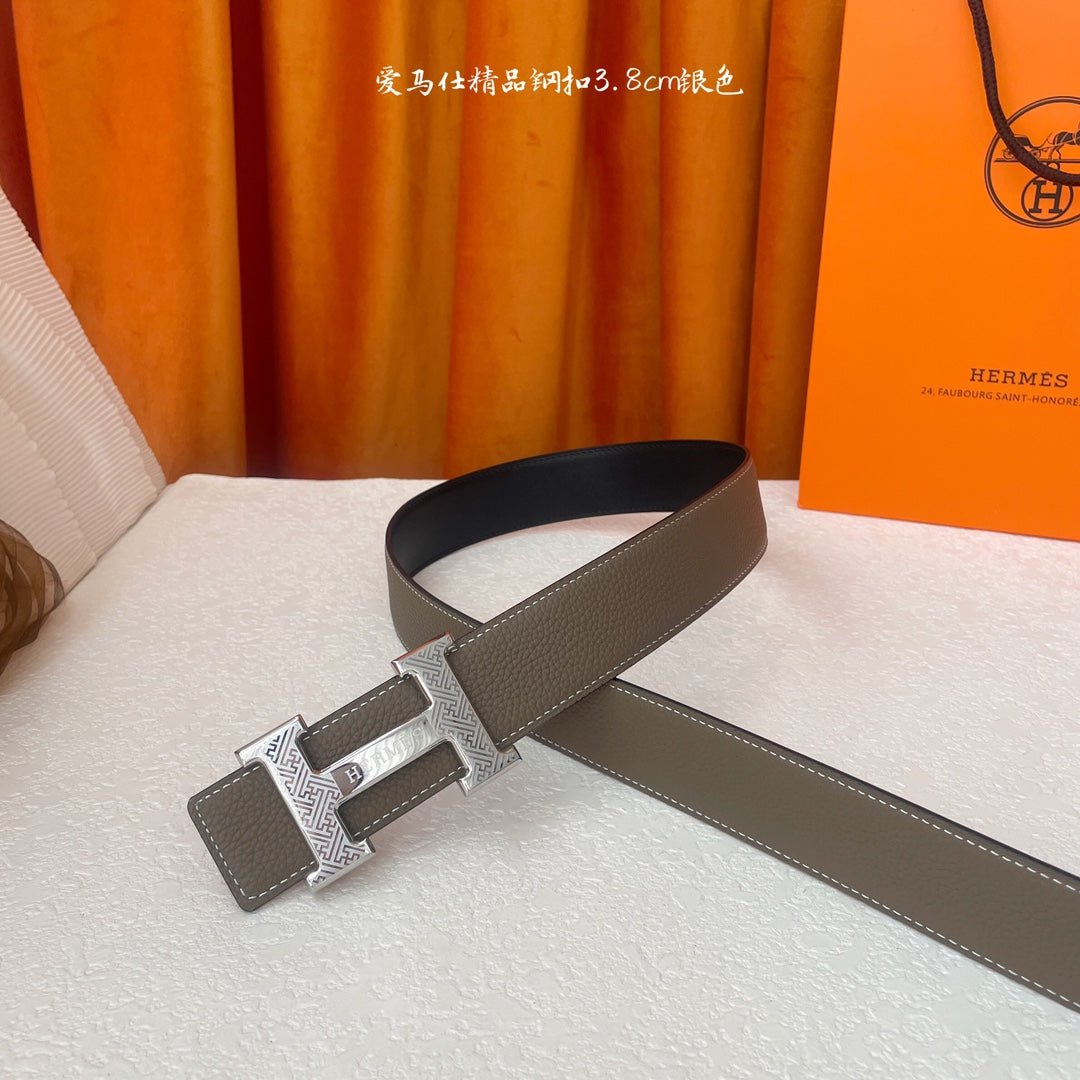 Alternative view of HM Silver Buckle H Belt 38mm Etoupe Calfskin 187184