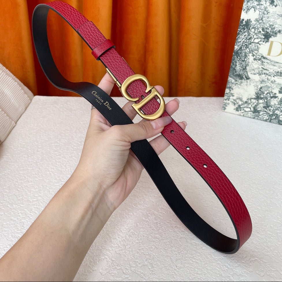 Dior Red Grain Cowhide Gold CD Letter Buckle Belt - Image 4