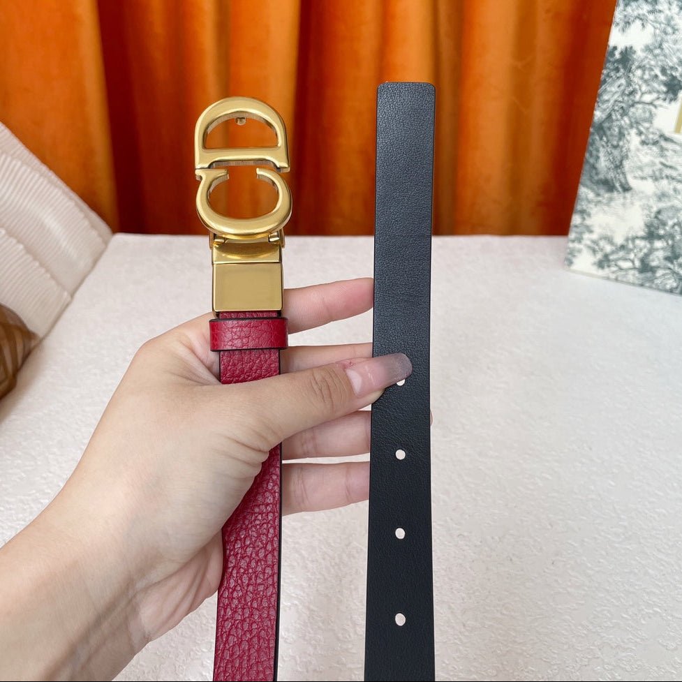 Dior Red Grain Cowhide Gold CD Letter Buckle Belt - Image 6