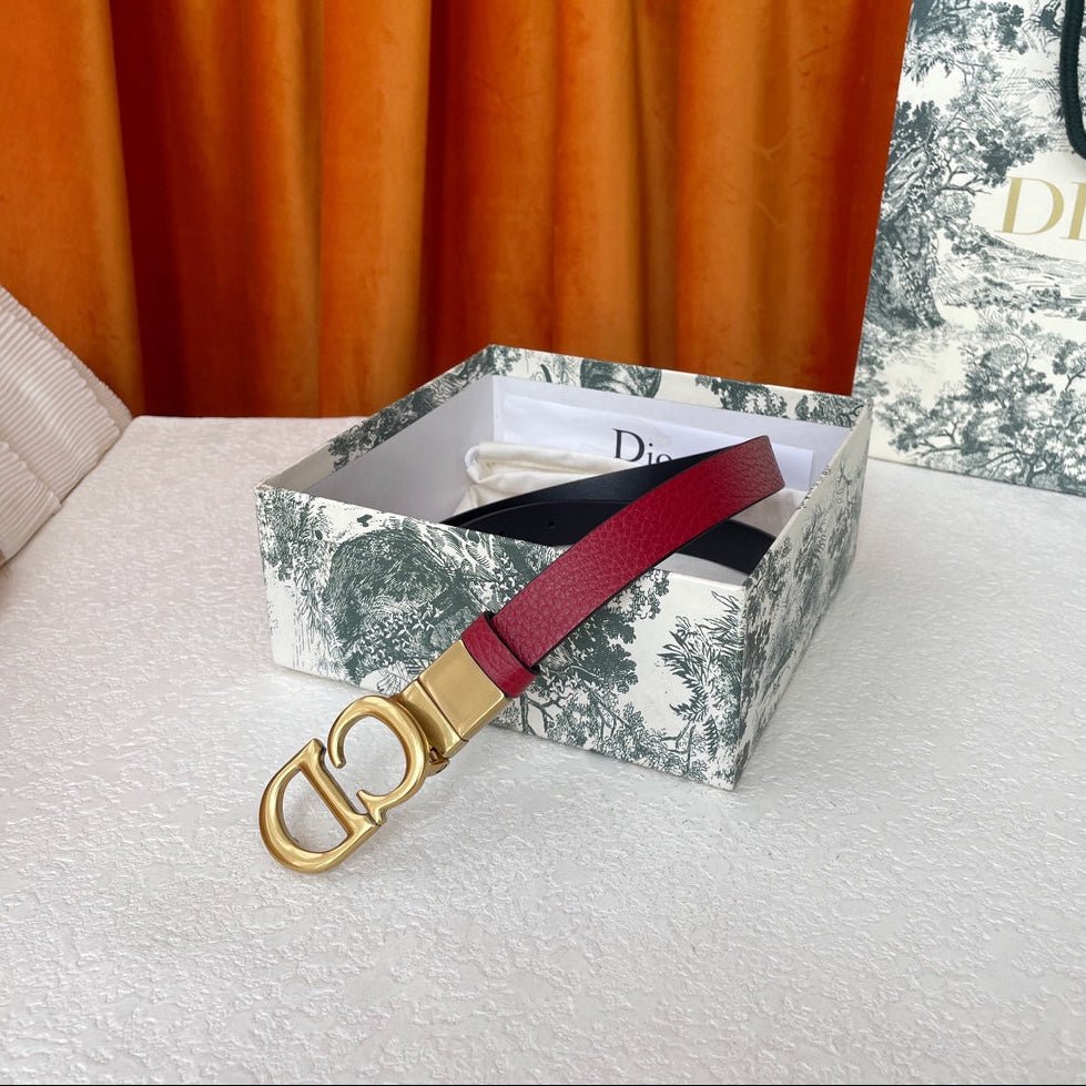 Dior Red Grain Cowhide Gold CD Letter Buckle Belt - Image 5