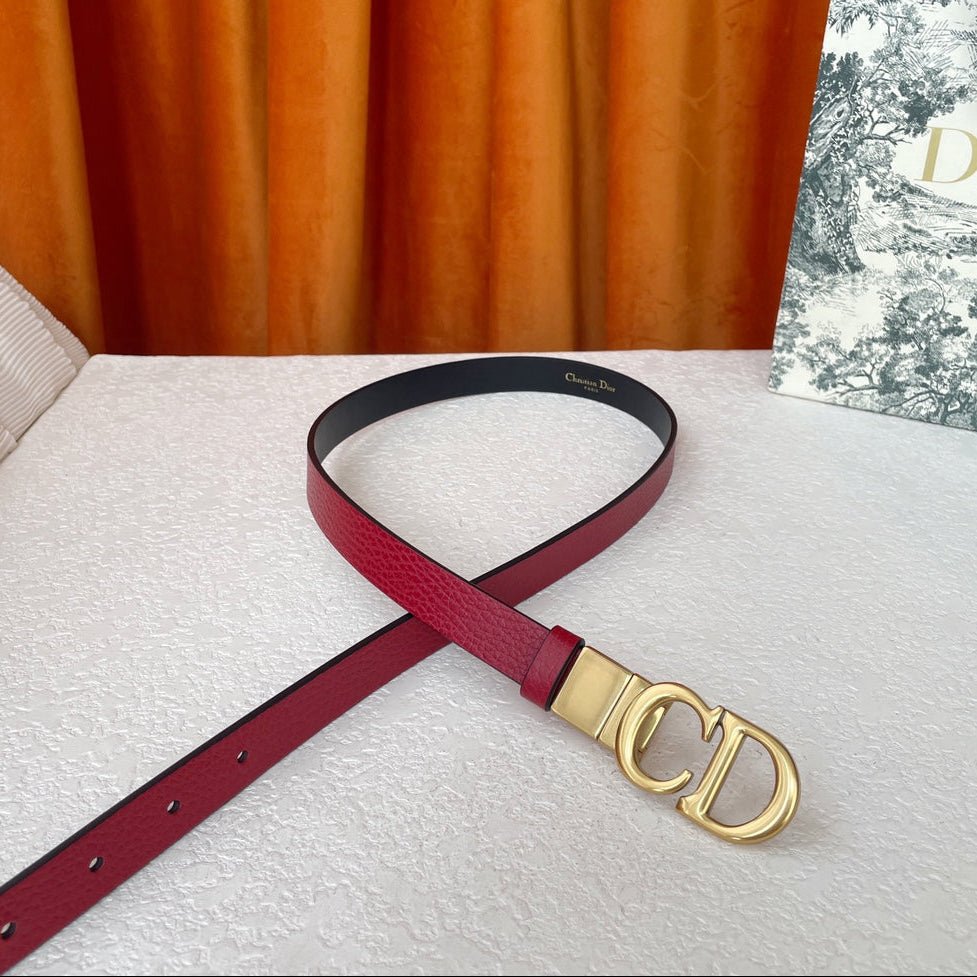 Dior Red Grain Cowhide Gold CD Letter Buckle Belt - Image 3