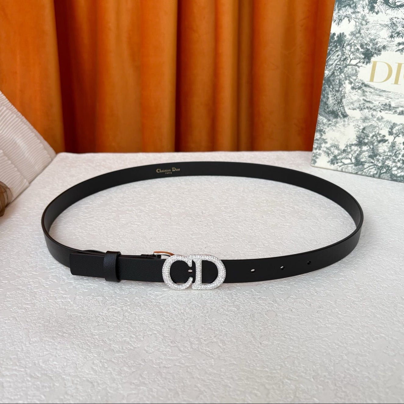 Dior Black Leather Crystal CD Belt