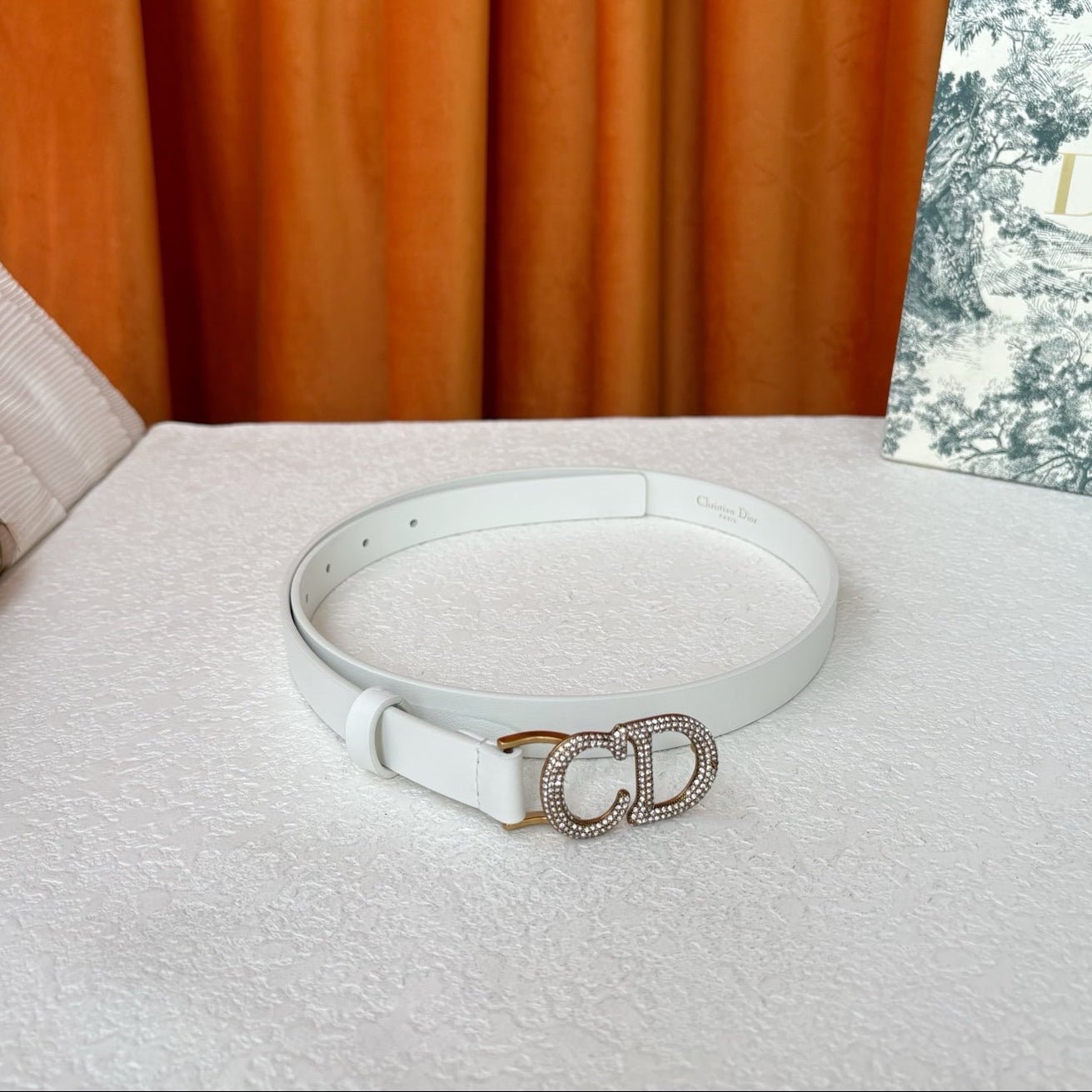 Dior Ivory Leather Crystal CD Belt