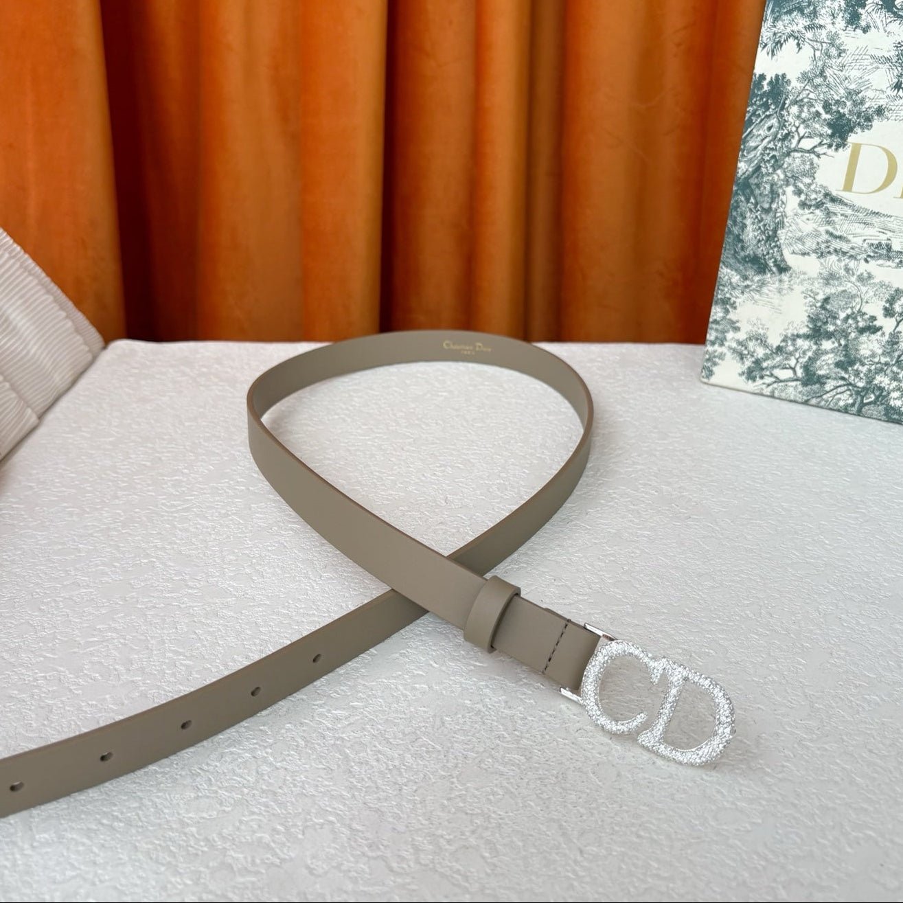 Dior Grey Leather Crystal CD Belt - Image 3