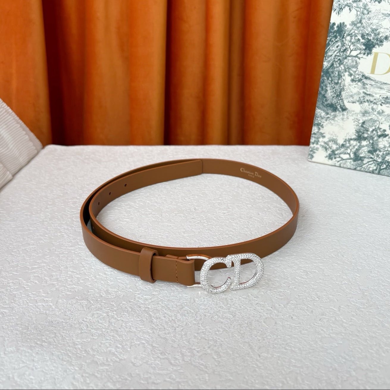 Dior Camel Leather Crystal CD Belt