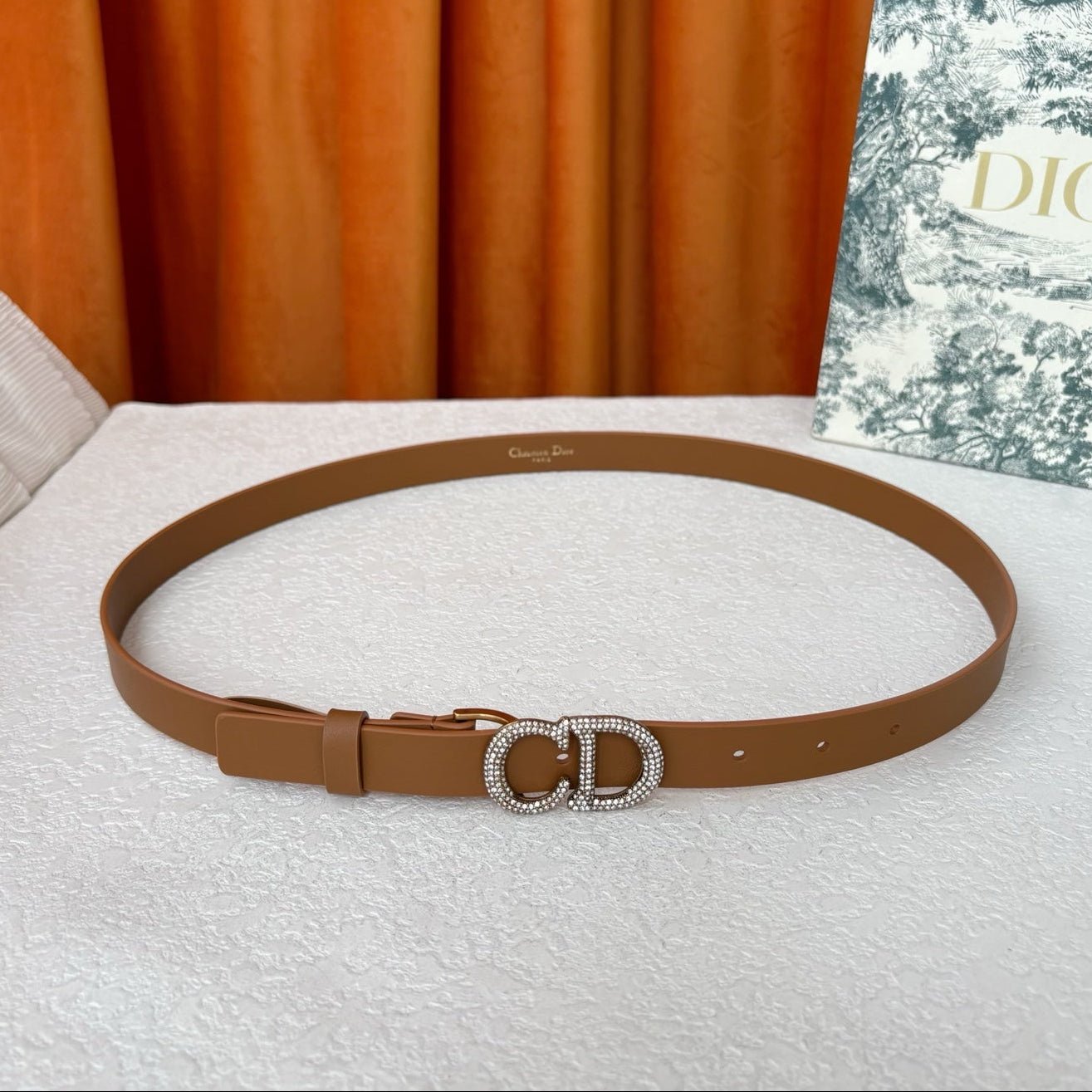 Dior Brown Leather Crystal CD Belt