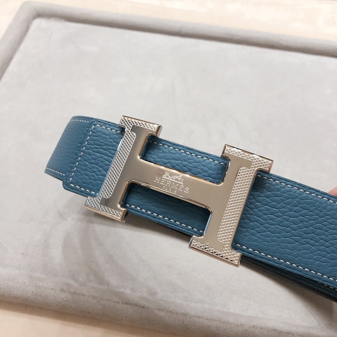 Alternative view of HM H D'ANCRE BELT BUCKLE & REVERSIBLE BLUE GREEN LEATHER STRAP 38 MM SILVER HARDWARE