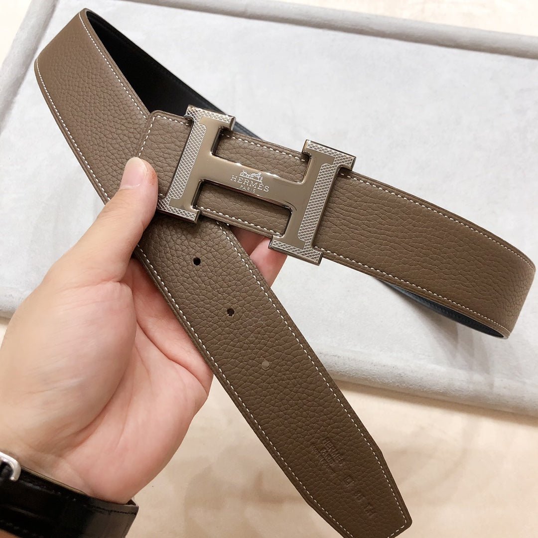 Alternative view of HM H D'ANCRE BELT BUCKLE & REVERSIBLE COFFEE BROWN LEATHER STRAP 38 MM SILVER HARDWARE