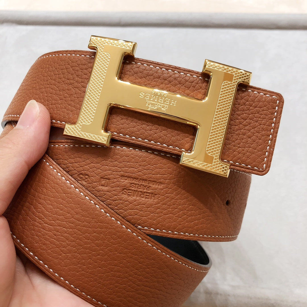 Alternative view of HM H D'ANCRE BELT BUCKLE & REVERSIBLE BLACK AND BRONZE BROWN LEATHER STRAP 38 MM GOLD HARDWARE