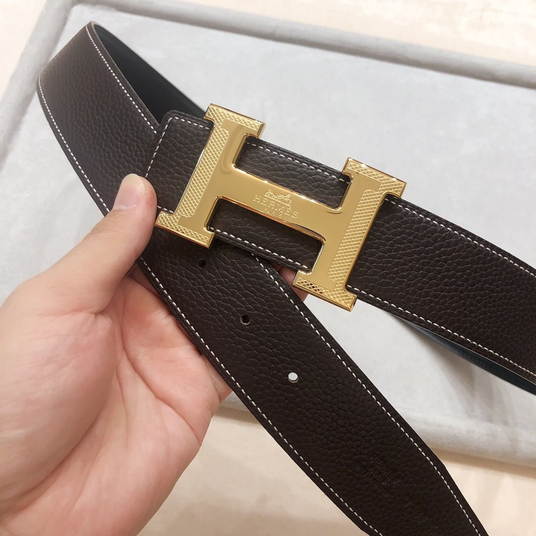 HERMES Textured Gold Buckle Waist Belt - Image 4