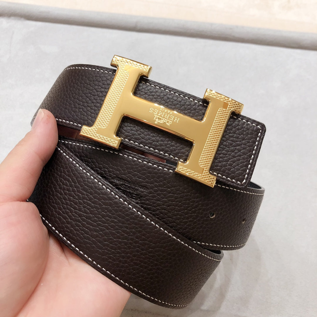 Alternative view of HM H D'ANCRE BELT BUCKLE & REVERSIBLE BLACK AND CHOCOLATE BROWN LEATHER STRAP 38 MM GOLD HARDWARE