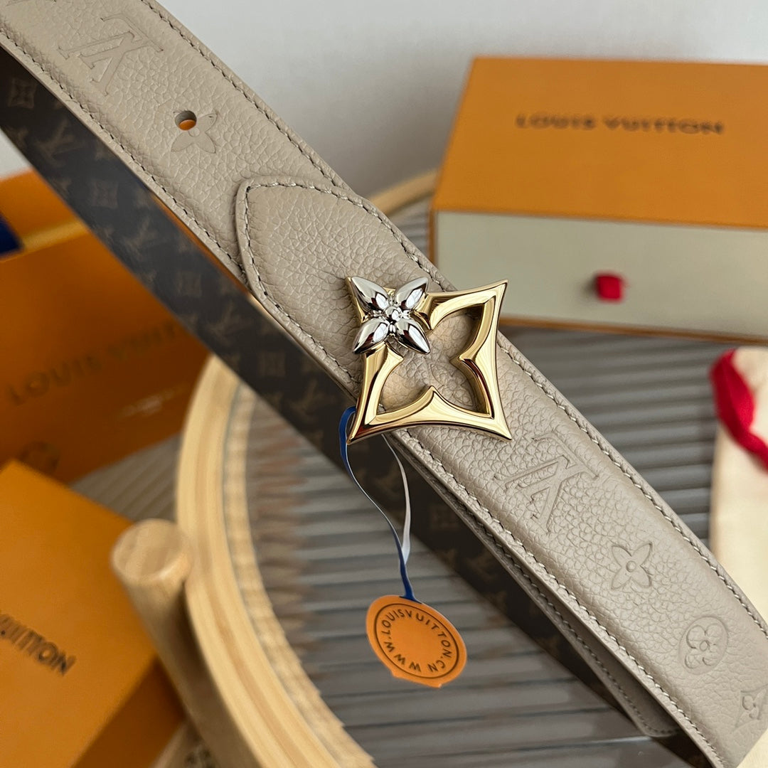LV Flowergram 30mm Reversible Belt Grey Brown Empreinte Calfskin - Image 4