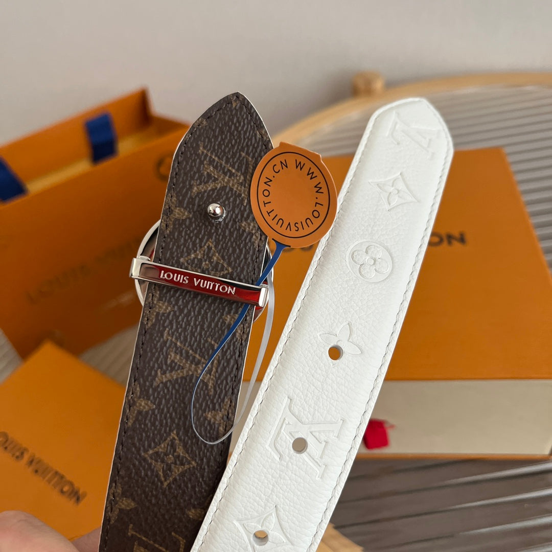 LV Flowergram Round 30mm Reversible Belt White Brown Empreinte Calfskin - Image 9