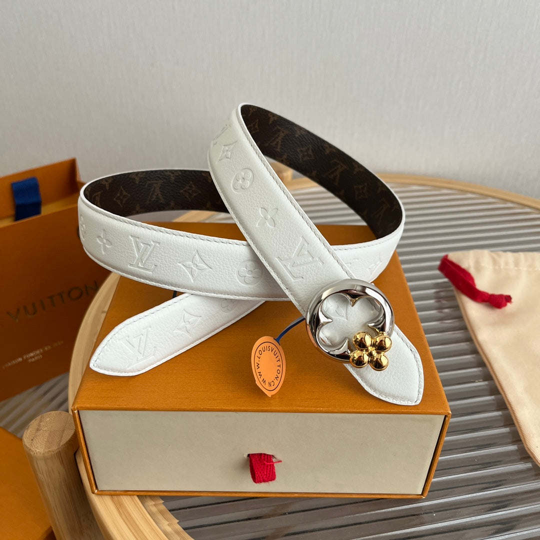 Alternative view of LV Flowergram Round 30mm Reversible Belt White Brown Empreinte Calfskin
