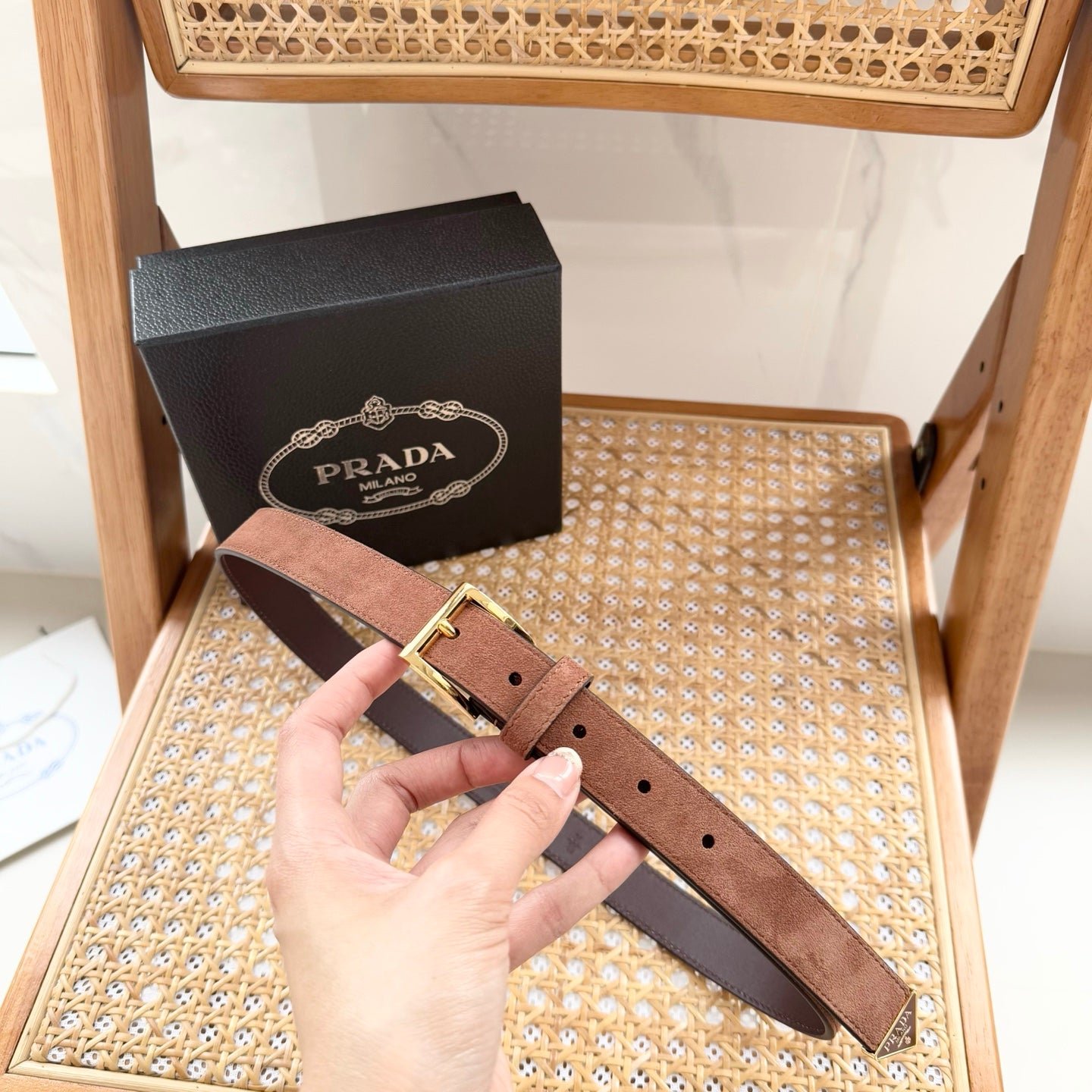 PRADA Brown Gold Buckle Belt - Image 3