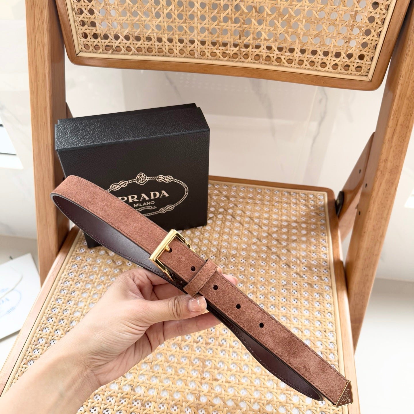 PRADA Brown Gold Buckle Belt - Image 5