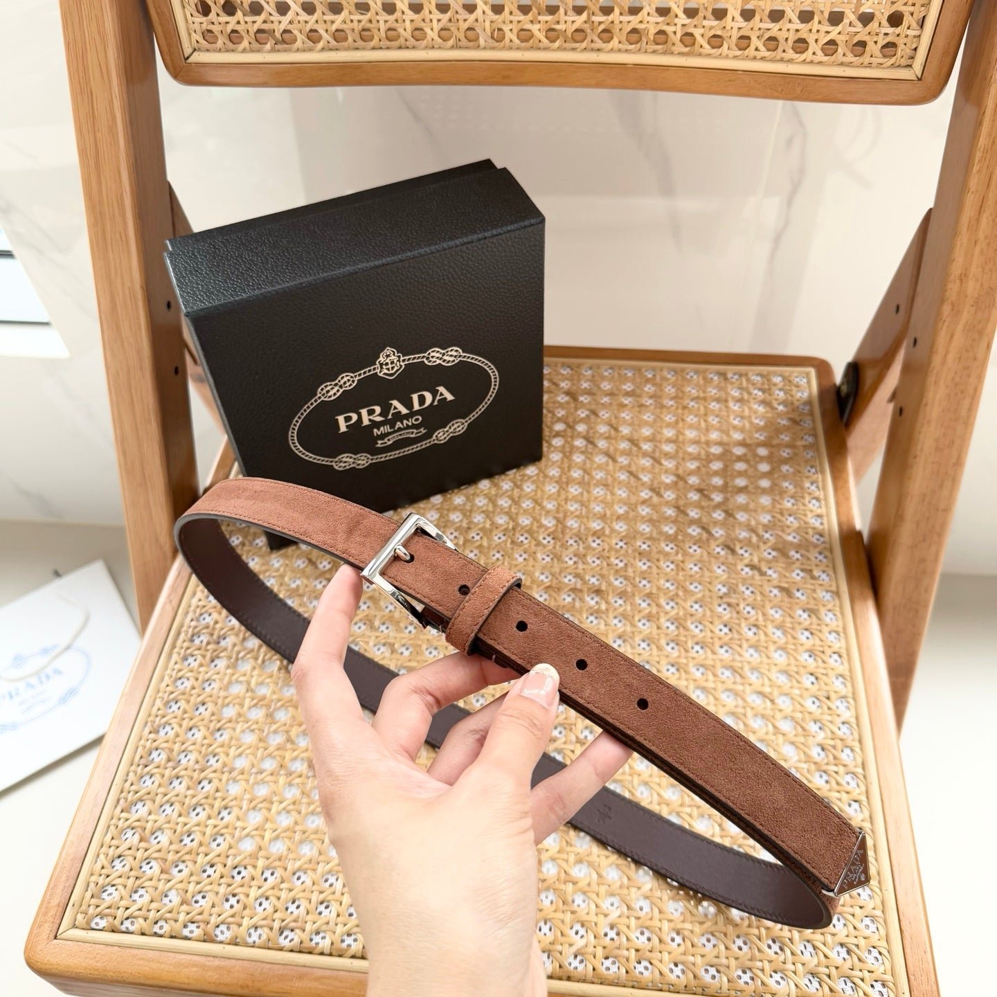 PRADA Brown Silver Buckle Belt