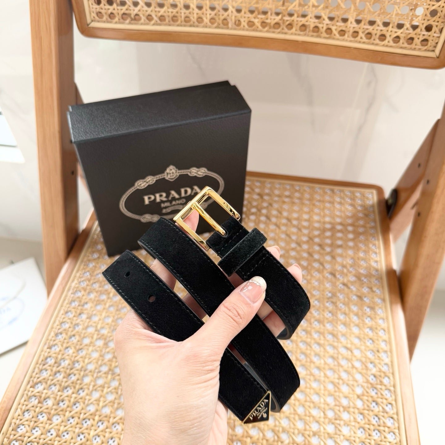 Alternative view of PRADA Black Suede Gold Buckle Belt
