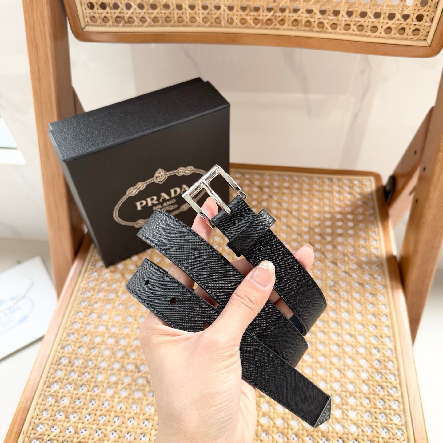 PRADA Black Silver Buckle Belt
