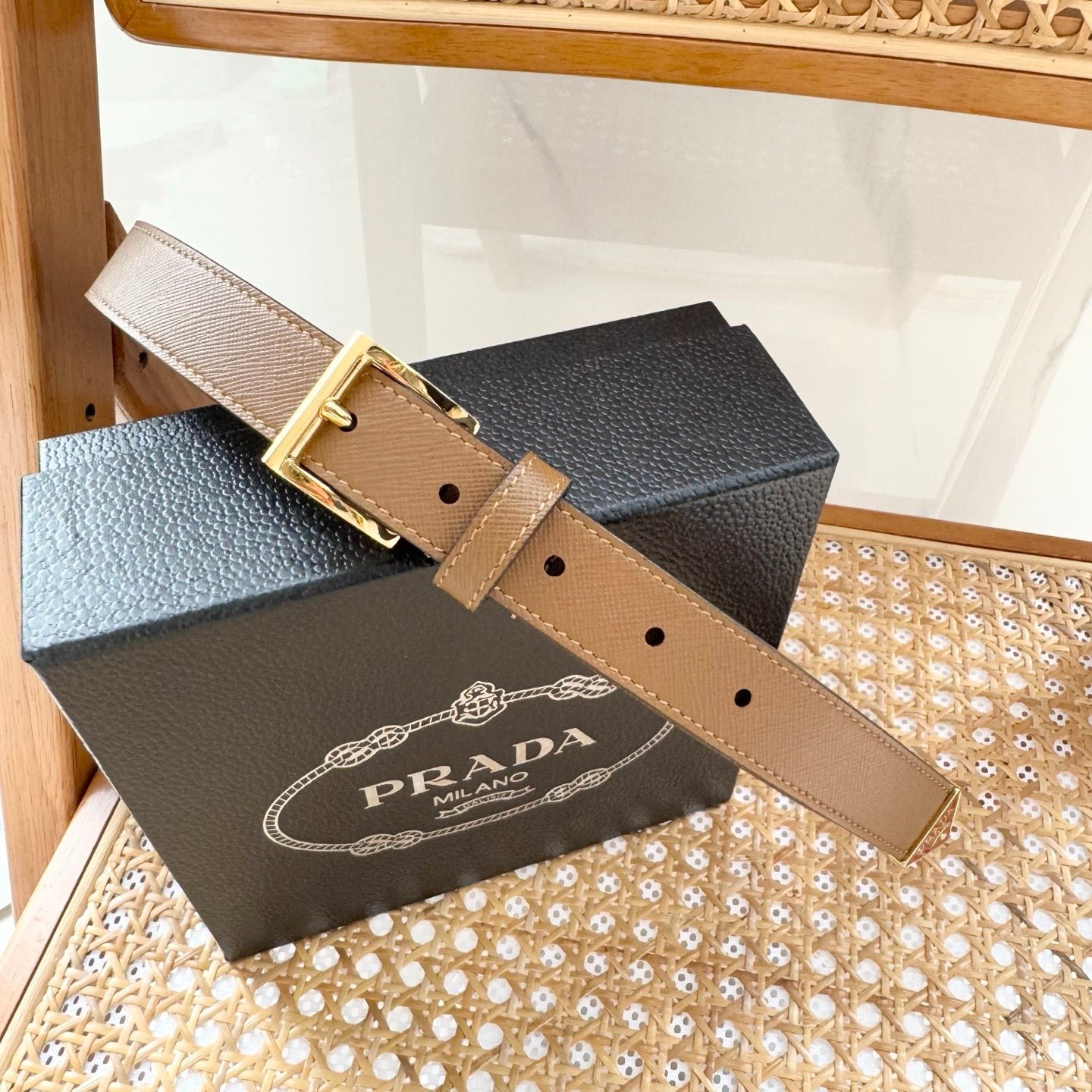 PRADA Beige Gold Buckle Belt - Image 3