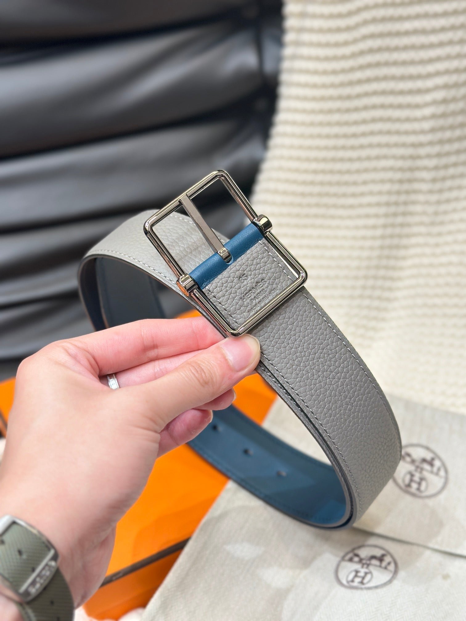 HERMES Grey Reversible Strap - Image 3
