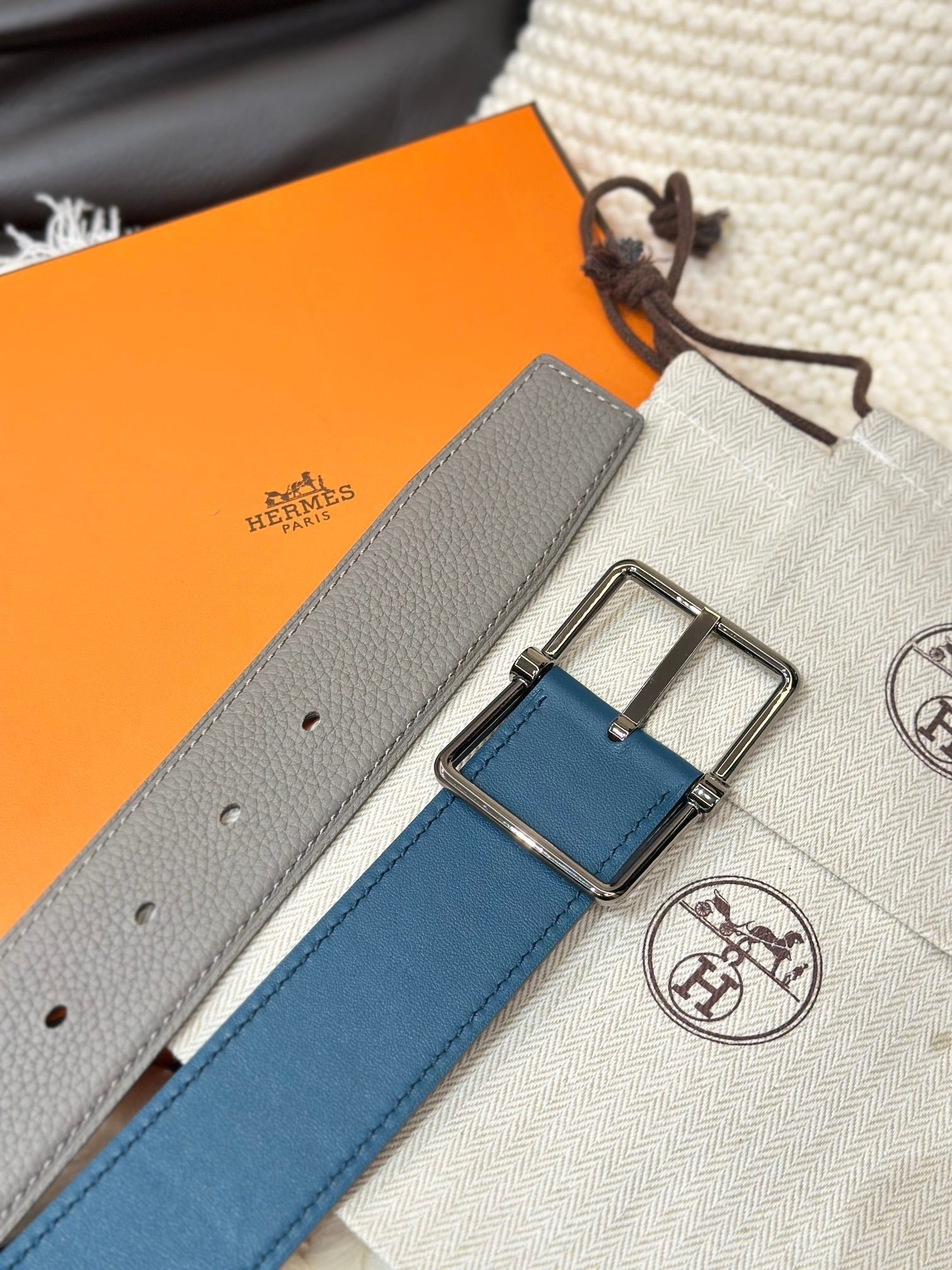 HERMES Grey Reversible Strap - Image 5