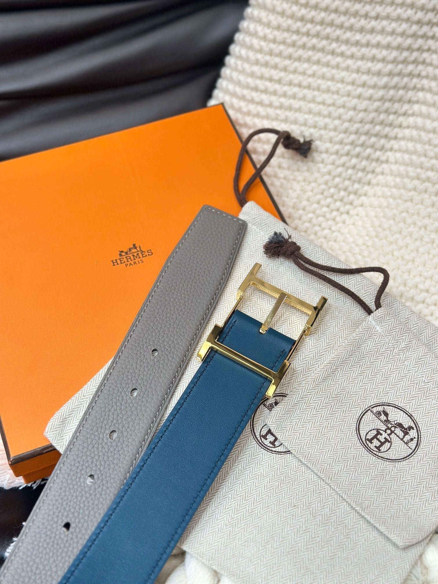 HERMES Grey Gold H Buckle - Image 5