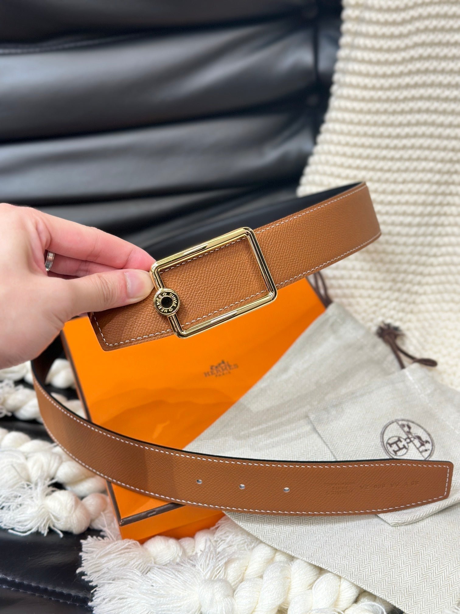 Alternative view of HM OSCAR BELT GOLD BUCKLE & REVERSIBLE GINGER ORANGE LEATHER STRAP 38MM