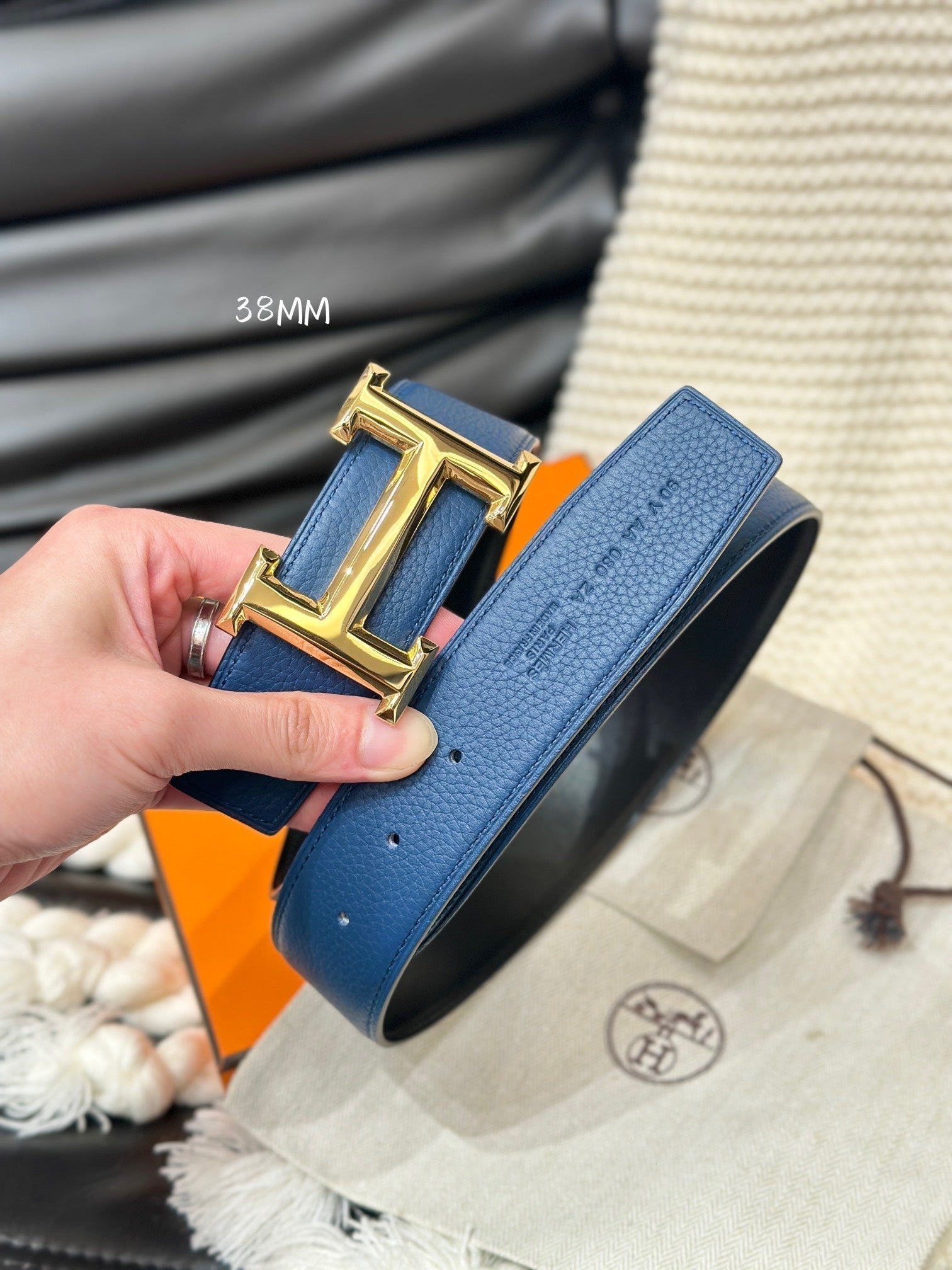 HERMES Blue Gold H Belt - Image 4