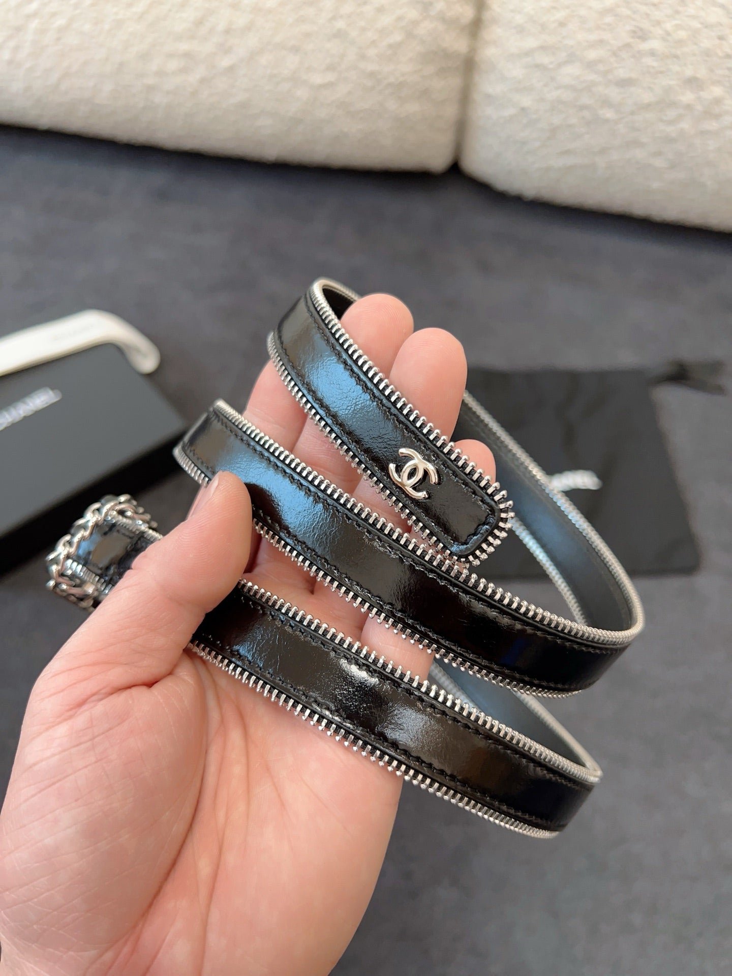 Chanel Patent Silver Trim Belt - Image 3