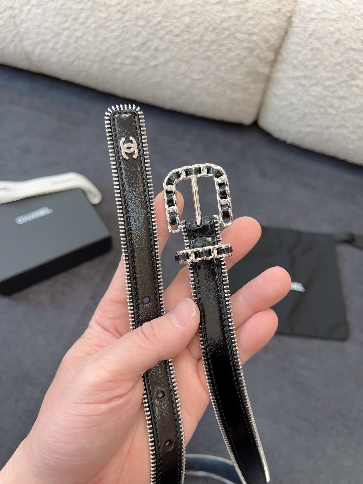 Chanel Patent Silver Trim Belt - Image 5