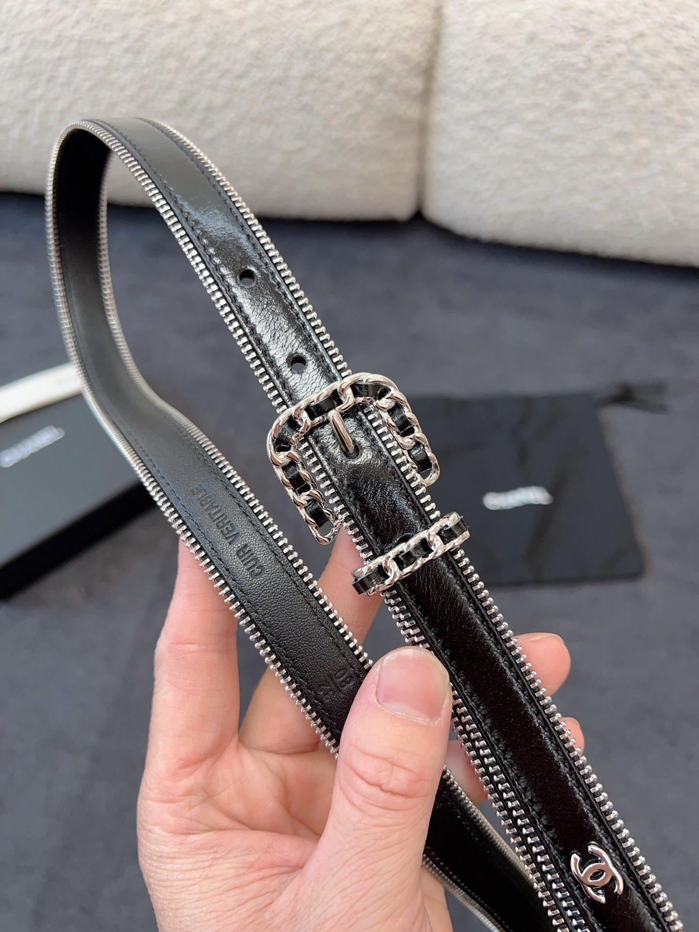 Chanel Patent Silver Trim Belt - Image 7