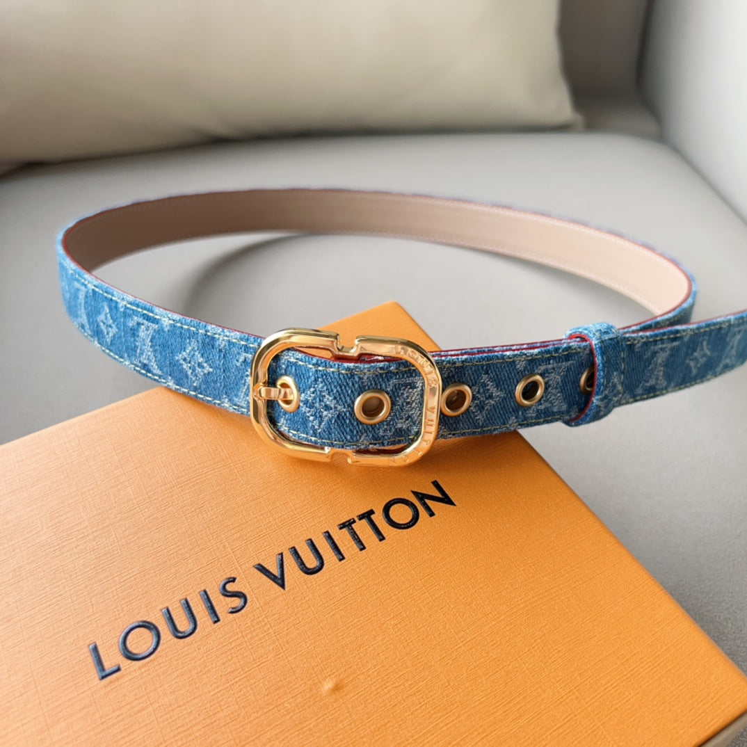 Alternative view of LV  30MM BELT LIGHT BLUE MONOGRAM DENIM GOLD HARDWARE