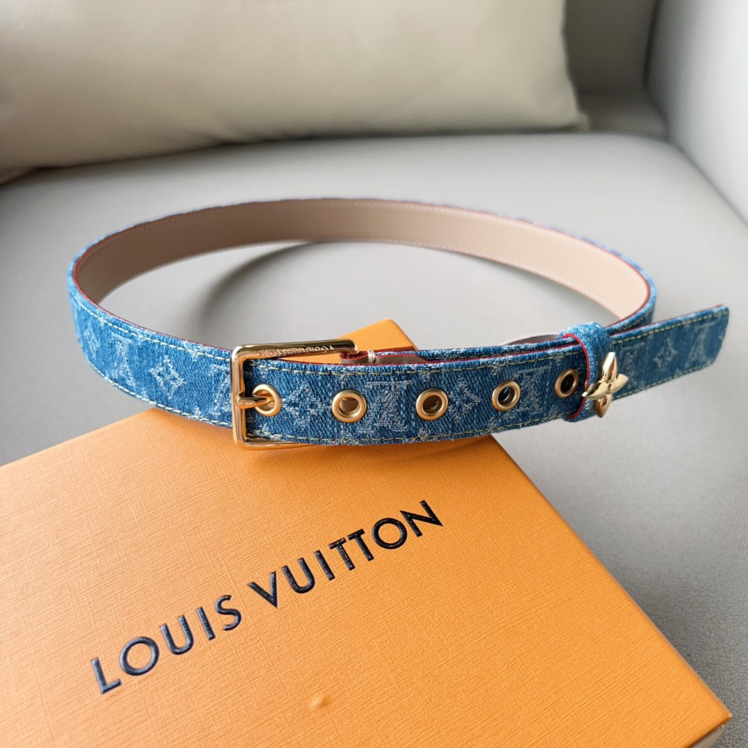 Alternative view of LV FLOWERGRAM ARDILLON 30MM BELT LIGHT BLUE MONOGRAM DENIM GOLD HARDWARE